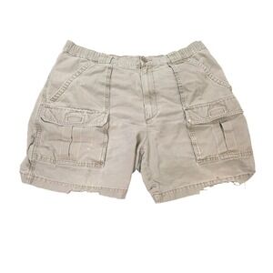 Savane Cargo Shorts Men's Size W36 Beige Yeast Canvas Elastic Waist Frayed Hem